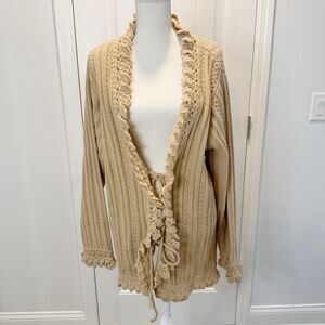 Terry Lewis Classic Luxuries Wool Knit Cardigan Tan Size 1X Long Sleeves